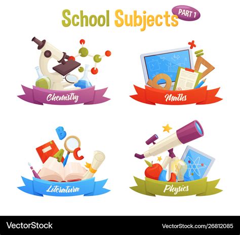 School Subjects Set Include Cartoon Elements Vector Image