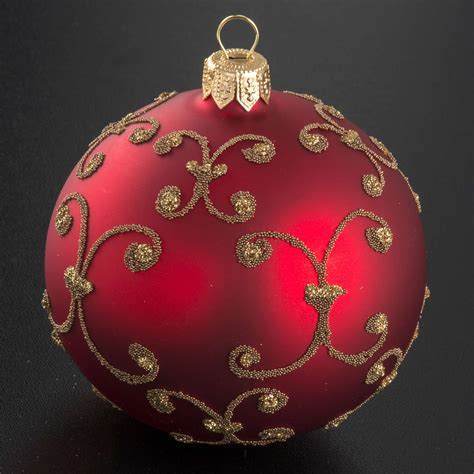 Christmas Red Blown Glass Hand Painted Ball Ornament 8cm Online Sales