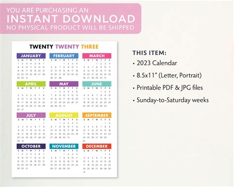 year   glance calendar   printable prntbl