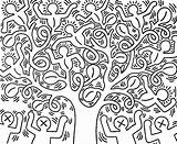 Haring Keith Coloring Adult Adulte Arbre Vie Coloriage Tree Life Color sketch template