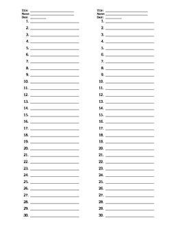 blank answer sheet   subjects    answers freebie tpt