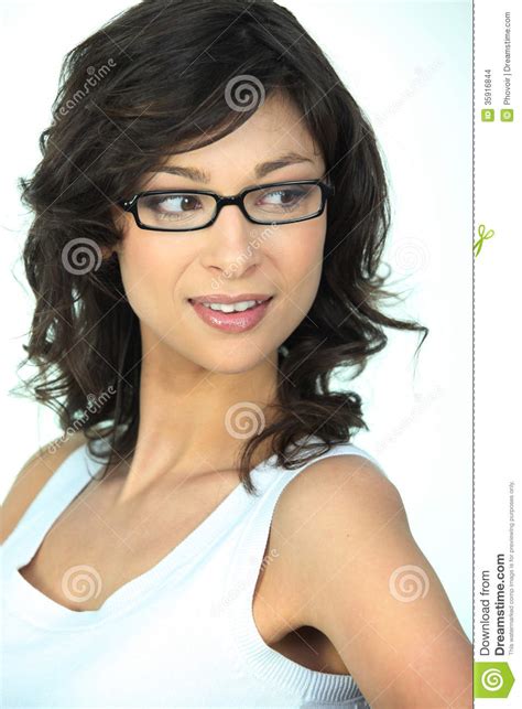 cute brunette wearing glasses stock images image 35916844