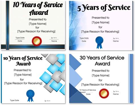 printable  editable years  service award