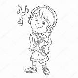 Coloring Colorare Kleurplaat Bambini Muziek Headphones Disegni Ascolta Koptelefoon Vector Jongen sketch template