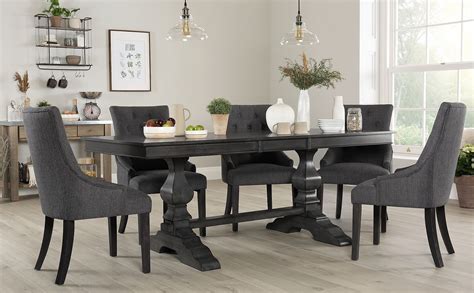 cavendish grey wood extending dining table   duke slate fabric