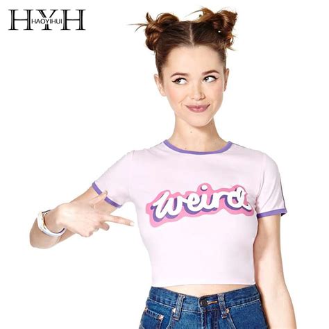 hyh haoyihui women crop tops new fashion letter printed contrast color