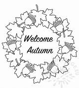 Autumn Welcome Wreath Leaves Coloring Coloringpage Banner sketch template