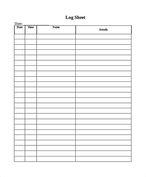 log sheets templates doctemplates