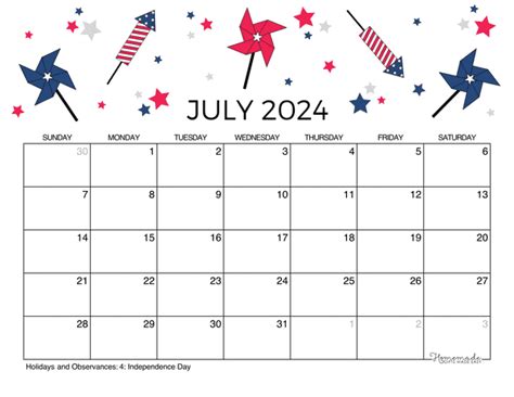 july  calendar  printable  holidays