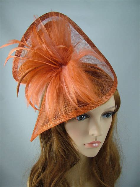 Rusty Orange Sinamay And Feathers Twist Fascinator Hat Etsy
