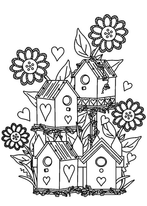 bird house  flower garden coloring pages  place  color