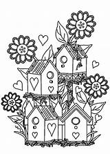 Coloring Pages Garden Flower Bird House Birdhouse Gardens Clipart Printable Color Print Colouring Flowers Houses Drawing Clip Outline Adults Birds sketch template