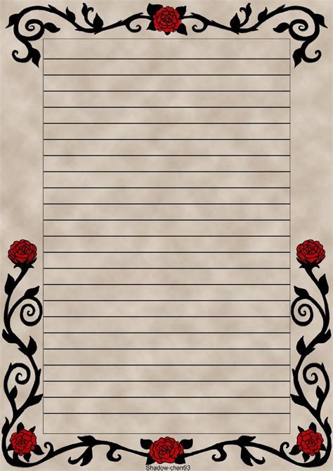 letter paper red rose  shadow chan  deviantart printable lined