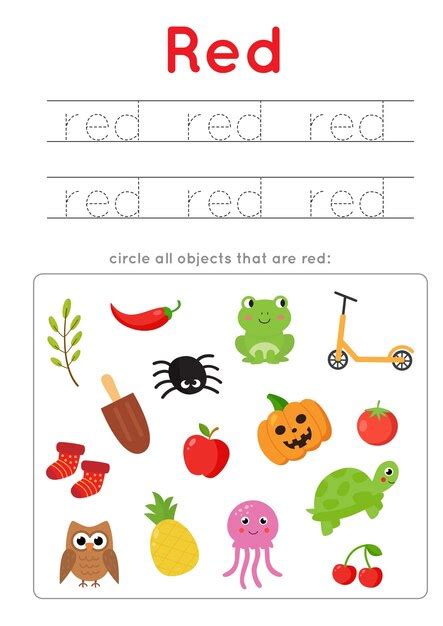 premium vector red color worksheet learning basic colors