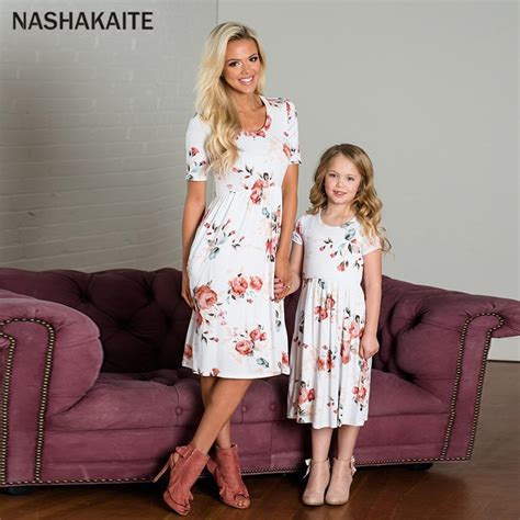 Nashakaite Mommy And Me Clothes Summer 2019 Floral Print Mom And