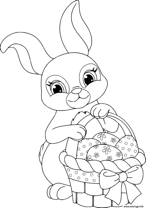 coloriage lapin de paques avec panier  oeufs dessin paques  imprimer