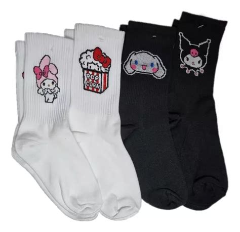 4 Pares Calcetas Anime Kitty Cinnamorroll Melody Alas Kuromi Mercadolibre