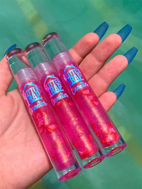 pink drink strawberry lip gloss glitter trap cosmetics