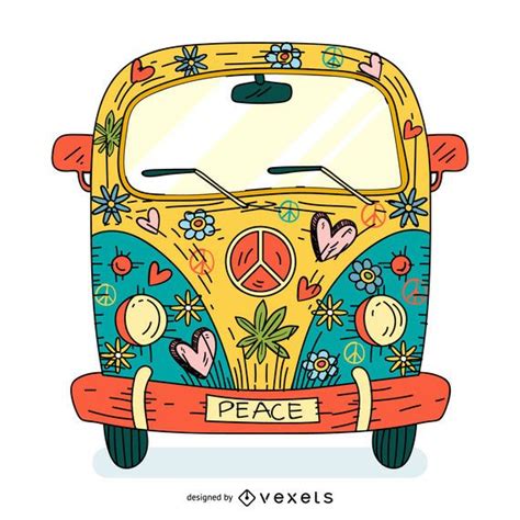 Colorful Hippie Van Cartoon Vector Download