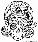 Skull Coloring Girl Pages Sugar Printable Color Print Tattoo Stencil Book Skulls Dead Clipart Clip Candy Drawing Dia Halloween Outline sketch template