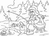 Fishing Ice Coloring Winter Pages sketch template