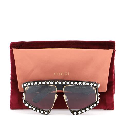 gucci hollywood forever pearl mask oversized sunglasses embellished