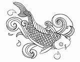 Fish Coloring Koi Pages Carp Drawing Colouring Outline Printable Adult Kids Clipart Line Aquarium Jellyfish Saltwater Paisley Getdrawings Print Realistic sketch template