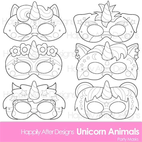 unicorn animals printable coloring masks unicorn mask cat etsy hong kong
