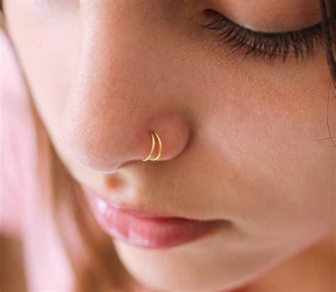 double nose ring  single piercing gold nose ring hoop etsy