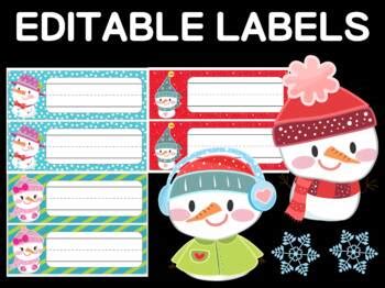 editable labels   tags cute winter snowmen  piggy   school