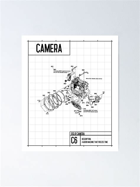 dslr camera assembly blueprint sketch poster  fahim redbubble