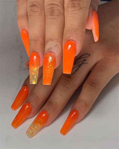 Orange Nails Coffin Nails Long Orange Nails Nails