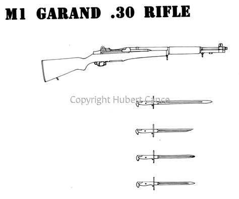 Drawing M1 Garand 30 Rifle 4 Bayonets Original Art By Hubert Cance