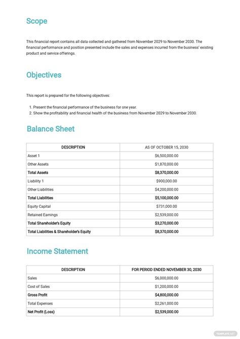 financial report template word