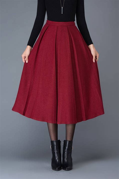 red wool skirt midi skirt wool skirt women skirts winter etsy