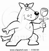 Wolf Cartoon Romantic Holding Rose Clipart Thoman Cory Outlined Coloring Vector 2021 sketch template
