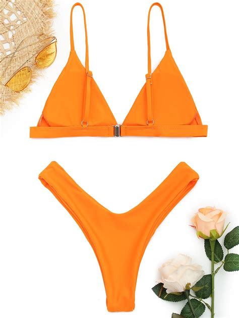 [28 Off] 2021 Spaghetti Straps Soft Pad Thong Bikini Set In Orange
