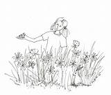 Meadow Coloring Pages Illustrations Template Girl sketch template