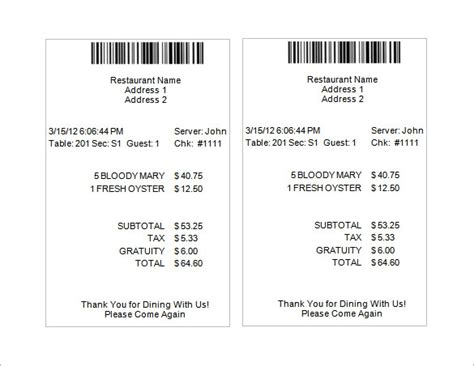 free17 restaurant receipt templates in google docs google sheets
