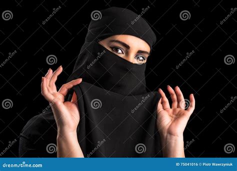 muslim woman covering face stock photo image  burqa