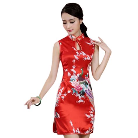 2019 new red chinese women traditional dress silk satin cheongsam sexy