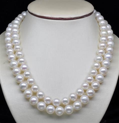 Natural Double Strand Aaa 7 8mm White Pearl Necklace With Rose Clasp