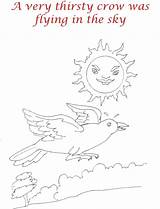 Thirsty Crow Story Coloring Kids Pages sketch template