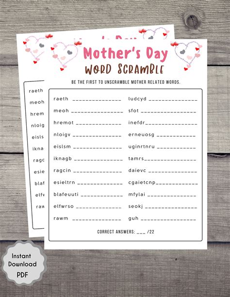 mothers day word scramble game mothers day etsy