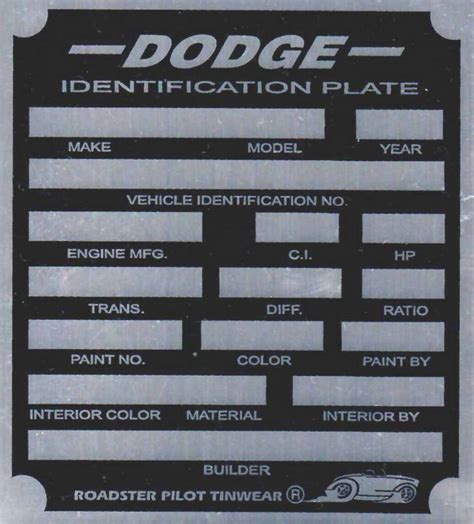 vin tag dodge id plate affordable street rods