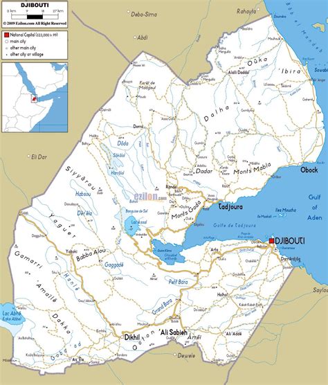 Large Road Map Of Djibouti With Cities And Airports Djibouti Africa