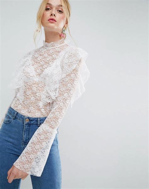 asos blouse  lace  pleating detail white white lace outfit white ruffle blouse white