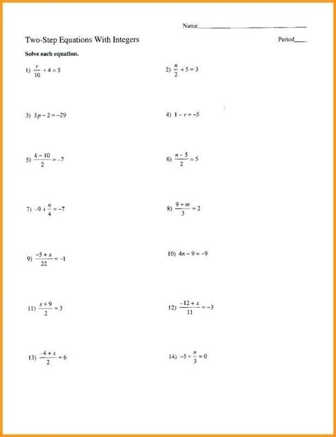 step equations worksheet addition  subtraction thekidsworksheet