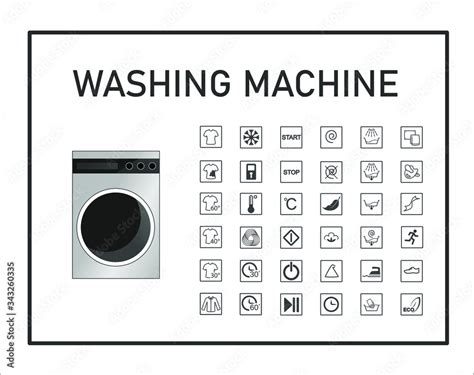 washing machine manual icon set signs  symbols  washing machine exploitation manual