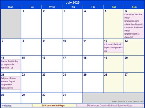 july  eu calendar  holidays  printing image format